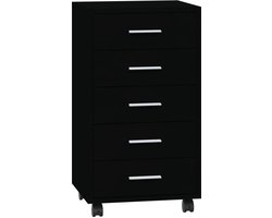 Opbergkast | Ladekast met wieltjes bewerkt hout zwart