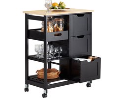 Opbergkast - Ladekast - Organizer - MDF en grenen - 67cm x 84,5cm x 37cm - Verrijdbaar met wielen - Verkrijgbaar in 3 kleuren