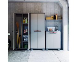 Opbergkast- Lage Kast – Kunststof – Garage & Kelder – Afsluitbaar – 10 Min Montage – Grijs/Zwart/Rood