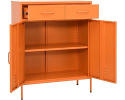 Opbergkast met 2 Deuren en 2 Laden - Industriële Commode met Metalen Frame - Oranje Bijzetkast