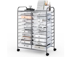 Opbergkast met 20 Lades - Transparante Ladenkast op Wielen - Verrijdbare Opbergwagen - Veel Opbergruimte - Voor Kantoor, Hobbykamer, Studiekamer en Woonkamer