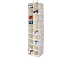 Opbergkast met 20 vakken - ruime hangkast voor kleding, schoenen en accessoires - praktische vouwgarderobe voor ruimtebesparende opslag - blauw/beige