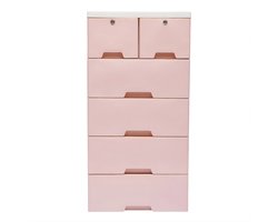 Opbergkast met 6 Lades – Verrijdbaar met Wielen en Slot – Grote Capaciteit – Voor Slaapkamer en Babykamer – Roze
