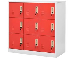 Opbergkast met 9 vakken - Kast met lockers - Spullen opbergen - Sloten per vak - 90x45x92.5cm - Lichtgrijs en rood