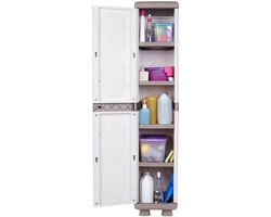 Opbergkast met Deur – 36x44x179 cm – Kunststof – 4 Legplanken – Waterdicht – Binnen & Buiten – S-Free