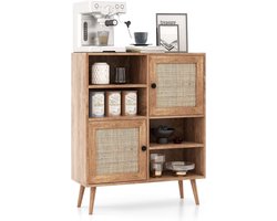 Opbergkast met deuren - Buffetkast en dressoir - Woonkamer organiseren - Handgeweven rotandetails - 80 x 97 cm - Natuurlijk geel