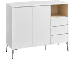 Opbergkast met deuren - met 3 lades - Een 5-niveau verstelbare plank - Kabels verbergen - modern - Wolkwit