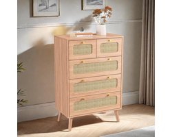 Opbergkast met Lades - Dressoir Kasten - Woonkamer Organiseren - Natuurlijk Rotan Front - 60 x 34 x 91 cm