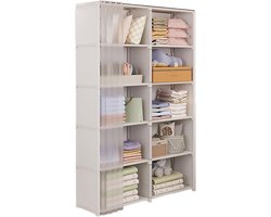Opbergkast Met Planken - Kledingkast Organizer - Ruimte Besparen - Stoffen Bekleding - 125cm Hoog