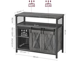 Opbergkast met Schuifdeuren Antracietgrijs - HomeByNicole Landelijke Dressoir Kast met Verstelbare Planken, Houten Keukenkast, Sideboard 100x33x80 cm – Industrieel Design, Stabiel & Veel Opbergruimte