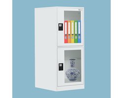 Opbergkast met slot - Bureaukast Nachtkastje - Veilig Opbergen - Transparante deuren - 92.5 cm hoog - Wit