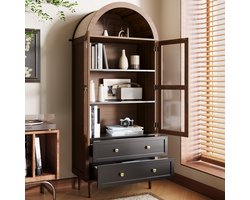 Opbergkast met verstelbare planken - moderne vintage glazen opbergkast met gebogen vorm - luxe dressoir
