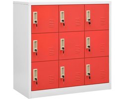 Opbergkast Metaal - Archiefkast Kantoor - Spullen Opbergen - Met Slot - 90 cm Breed - Grijs en Rood
