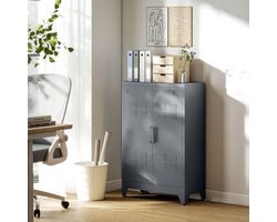 Opbergkast – Metaalkast – Archiefkast – Kast Met Lamellen Deuren – Grijze Opbergkast – Stevig Metalen Materiaal – 2 Verstelbare Planken 75x33x110 cm