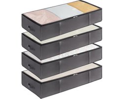 Opbergkast onder het bed 4 stuks, grote capaciteit dekens tas, met versterkte handvat, kan worden georganiseerd en opgenomen dekens, beddengoed, kleding, slaapkamer, kast, grijs, enz.