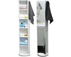 Opbergkast, Opbergdozen, schoenenkast, Badkamer kast, Spiegel , Hang Draaibare MDF hoge kast met spiegel en opslag, hout, wit, 30 x 17,5 x 169,5 cm