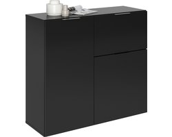 Opbergkast Raven Zwart - Breedte 90 cm - Hoogte 81 cm - Diepte 32 cm - Met lades - Met planken - Met openslaande deuren