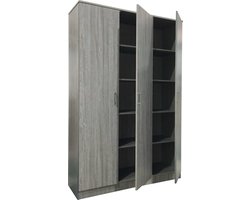 Opbergkast Ray 120cm met 3 deuren en 4 legplanken - grijze eik