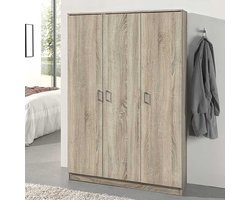 Opbergkast Ray 120cm Met 3 Deuren En 4 Legplanken - Sonoma Eik - Rousseau - Opbergkast - Bruin - Spaanplaat