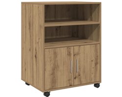 Opbergkast | Rolkast 60x48x81 cm bewerkt hout artisanaal eikenkleurig