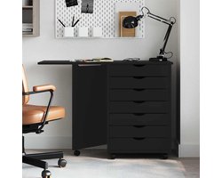 Opbergkast | Rolkast met bureau MOSS massief grenenhout zwart