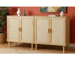 Opbergkast Rotan Set van 2 - Dressoir met Handgeweven Deuren & Verstelbare Planken - Buffetkast Boho Vintage 80x37,5x88 cm - Luxe Barkast & Schoenenkast - Yesdeals
