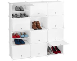 opbergkast schoenen - 24 vakken - met deuren - kunststof -125 x 125 x 32 cm - wit