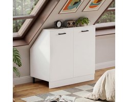 Opbergkast Schuin Dak - Boekenkast Zolderkast - Ruimte Optimaliseren - Verstelbare Poten - 80x46x81.5 cm - Wit