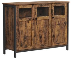 Opbergkast Sideboard - 100x35x75 cm - Met Verstelbare Plank en Glazen Deuren - Vintabreun-Black - Chipboard en Stalen Frame - Industrieel Design - Stabiel en Duurzaam - Max. Draagkracht 30 kg - Multifunctioneel Voor Keuken of Woonkamer - Eenvoudige M