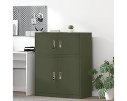 Opbergkast Staal - Bureaukast Kantoor - Efficiënt Organiseren - Afsluitbare Deuren - 90 x 40 x 40 cm - Olijfgroen