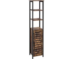 Opbergkast - Staande Kast - Industrieel - Smalle Badkamer Kast - 3 Open Planken - 37 x 30 x 167 cm - Rustiek Bruin