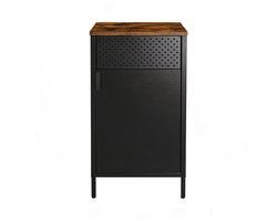 Opbergkast staande zwart kast 42,5 x 40 x 76 cm dressoirkast met verstelbare plank en 1 geventileerde deur, stevig metalen frame, modern en minimalistisch design, geschikt voor woonkamer, slaapkamer, badkamer en keuken