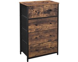 opbergkast, stoffen lade met MDF-front, industrieel design, voor hal, woonkamer, vintage bruin-zwart