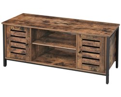 Opbergkast Tv-Meubel Zijkast 110x40x50 Cm Bruin Zwart Metalen Frame 2 Open Opbergvakken 2 Jaloeziedeuren Modern Strak Design Woonkamer Entertainmentruimte