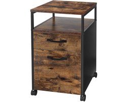 Opbergkast Verplaatsbare kantoorkast Ladekast Nachtkastje met wielen, 1 open vak en 2 laden, 41x45x66 cm, bruin, multifunctionele opbergruimte, geschikt voor thuiswerkplek en studeerkamer