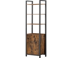 Opbergkast Vitrinekast Boekenkast 24 x 40 x 159,5 cm Bruin Zwart Metaal Voor Woonkamer Studiekamer Slaapkamer Met Verstelbare Planken 4 Open Lagen 1 Verborgen Opbergruimte Stevig Duurzaam Frame