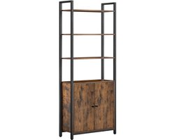Opbergkast, vitrinekast, boekenkast met verstelbare legplanken, 4 open vakken en een verborgen opbergvak. Geschikt voor woonkamer, slaapkamer en studeerkamer. 24 x 60 x 159,5 cm, bruin + zwart.