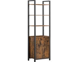 Opbergkast, vitrinekast, boekenkast met verstelbare planken, 4 open lagen en 1 verborgen opbergruimte, stevig en duurzaam metalen frame, geschikt voor woonkamer, studeerkamer en slaapkamer, 24 x 40 x 159,5 cm, bruin+zwart.