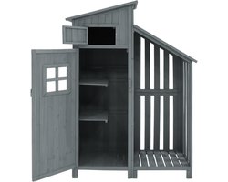 Opbergkast voor apparatuur, tuinkast, gereedschapsschuur, gereedschapskast, BxD: 124x46 cm, BxDxH: 124x46x174 cm, ook geschikt voor kleine tuinen, Grijs, (houten schuurtje, 1 stuk, tuinhuis)