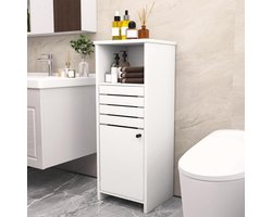 Opbergkast voor Badkamer Vloer - Wit - Ruime Badkameropslag badkamerkasten hoog