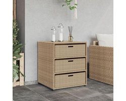 Opbergkast voor de tuin, polyrotan, multifunctioneel meubel van rotan, meubelstuk van PE-rotan, beige, 55 x 59 x 69 cm