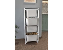 Opbergkast - Voor kinderen - Wit - Speelgoedkast - 4 lades Kast - Kinderkast - Opbergkasten - Met kunststof bakken - Kamer - Ladekast - Hout - Kast - Opbergdoos voor speelgoed - Kinderkamer