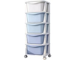 Opbergkast voor kinderkamer/waskamer..met wielen en 5 kleurrijke schuiven - Blauw/wit tinten