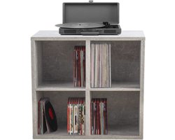 Opbergkast voor LP Vinyl Platen – Industieel Design in Grijs Beton – Multifunctionele Boekenkast