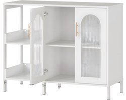 Opbergkast - Voor woonkamer, eetkamer en keuken - Moderne stijl, glazen deuren, dressoir/buffetkast - Hout, wit - keukenkast - WIT
