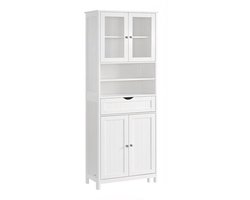 Opbergkast vrijstaande badkamerkast dressoir bijzetkast 30 x 60 x 170 cm wit met acryl deur verstelbare planken lade en open vakken stevig en duurzaam frame eenvoudig te monteren en te reinigen geschikt voor badkamer woonkamer en keuken