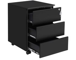 Opbergkast,archiefkast,ladekast,30 x 46 x 59,2 cm,zwart bureaumeubel met wieltjes, 3 lades en slot, verplaatsbaar naar elke locatie, stevig en duurzaam metalen frame, geschikt voor kantoor, studio en slaapkamer