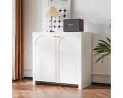 Opbergkastje – Kast – Dressoir – Sideboard – Bergkast – Crèmekleurig Met Gouden Handgrepen – Verticale Ruimtebesparing – Eenvoudige Montage