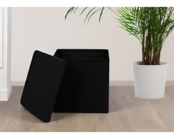 Opbergkist - Opvouwbaar - Zitkist - Zitbank Met Opbergruimte - Kist Met Deksel - Ruimtebesparend zit bank - Zitbank Met Opbergruimte - Opvowbare Poef - Opbergdoos - Ruimtebesparend zit bank - Slaapkamer - Hal - Zwart - 38 x 38 x 38 cm