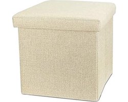 Opbergkist - Opvouwbaar - Zitkist - Zitbank Met Opbergruimte - Kist Met Deksel - Ruimtebesparend zit bank - Zitbank Met Opbergruimte - Opvowbare Poef - Opbergdoos - Ruimtebesparend zit bank - Slaapkamer - Hal - Beige - 38 x 38 x 38 cm